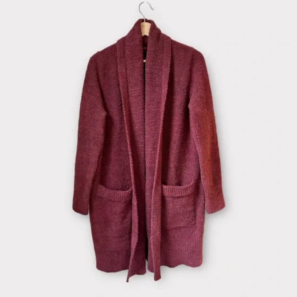 Barefoot Dreams CozyChic heathered red long open cardigan pockets size Medium - Picture 2 of 11